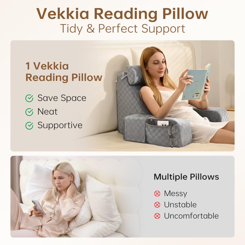 Vekkia Reading Pillow for Adults â€“ Ergonomic 45Â° Wedge Back Support Chair for Sitting in Bed, XL Side Pockets, Perfect for Working, Gaming, Watching TV, Relaxing, or Recovery, Great Gift Idea, 19â€ - Image 4