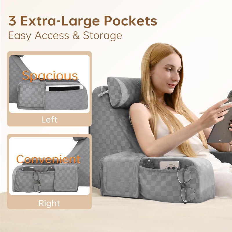 Vekkia Reading Pillow for Adults â€“ Ergonomic 45Â° Wedge Back Support Chair for Sitting in Bed, XL Side Pockets, Perfect for Working, Gaming, Watching TV, Relaxing, or Recovery, Great Gift Idea, 19â€ - Image 5