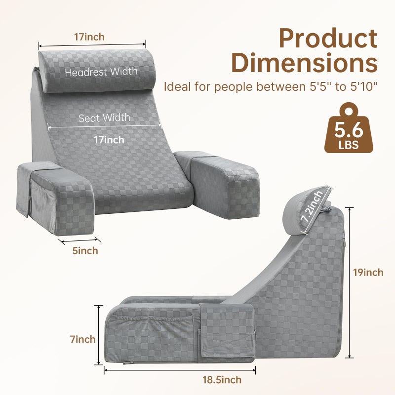 Vekkia Reading Pillow for Adults â€“ Ergonomic 45Â° Wedge Back Support Chair for Sitting in Bed, XL Side Pockets, Perfect for Working, Gaming, Watching TV, Relaxing, or Recovery, Great Gift Idea, 19â€ - Image 3