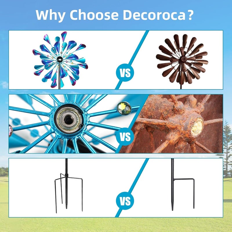 Decoroca Wind Spinner Choice for Families - 72in Large Outdoor Metal Wind Spinners - Pretty Outdoor Decor Birthday Loves - 21" W x 72" H (Double Blades) - Image 3