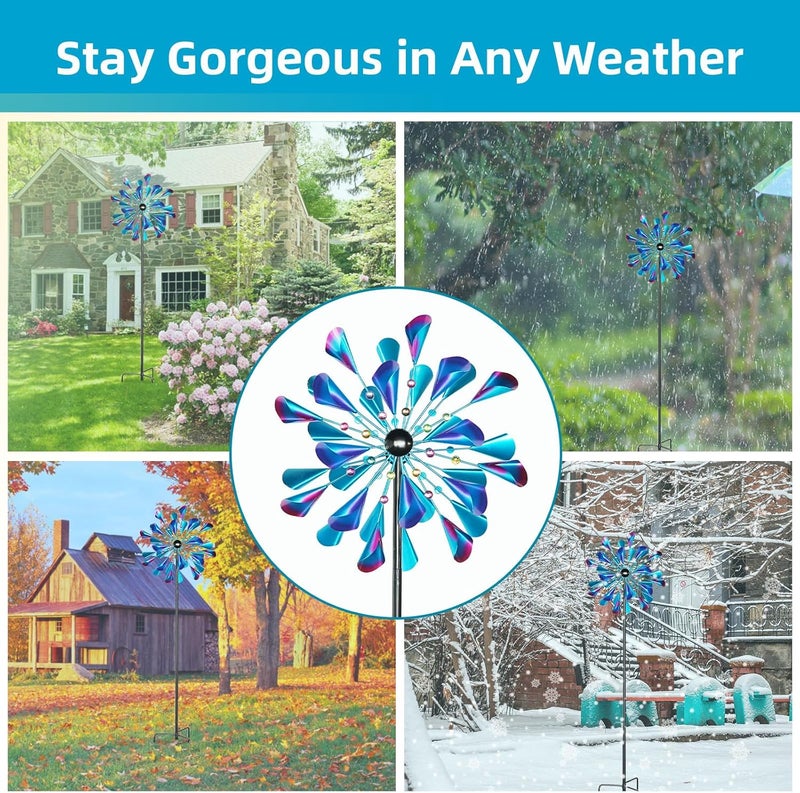 Decoroca Wind Spinner Choice for Families - 72in Large Outdoor Metal Wind Spinners - Pretty Outdoor Decor Birthday Loves - 21" W x 72" H (Double Blades) - Image 5