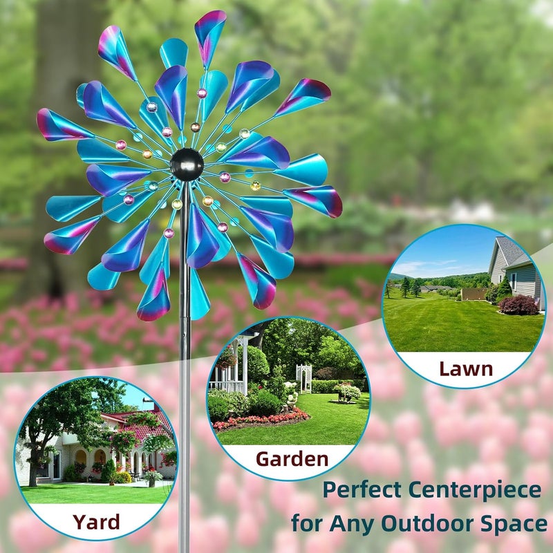 Decoroca Wind Spinner Choice for Families - 72in Large Outdoor Metal Wind Spinners - Pretty Outdoor Decor Birthday Loves - 21" W x 72" H (Double Blades) - Image 2