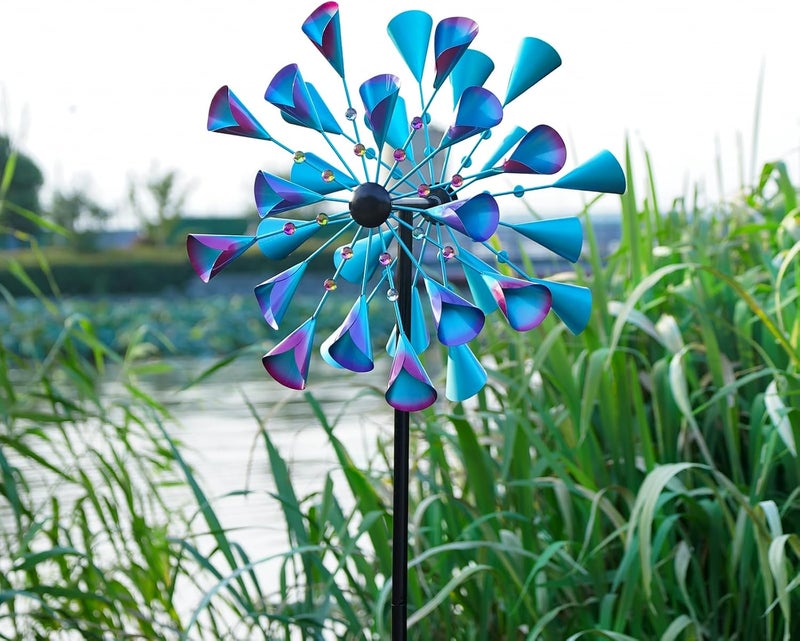 Decoroca Wind Spinner Choice for Families - 72in Large Outdoor Metal Wind Spinners - Pretty Outdoor Decor Birthday Loves - 21" W x 72" H (Double Blades) - Image 4