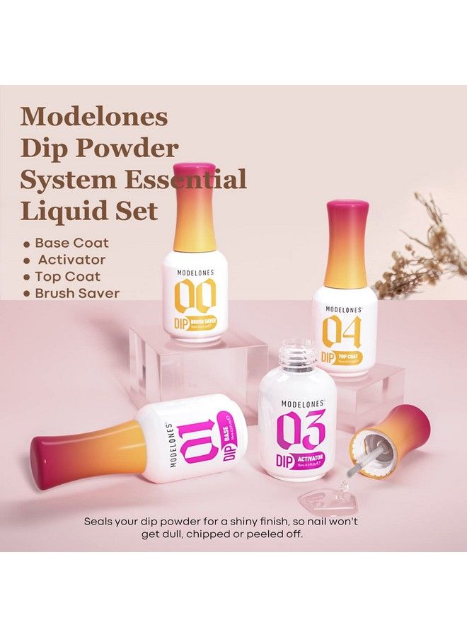 modelones 4+4 Pcs Dip Powder Liquid Set 15Ml0.5Oz Acrylic Dipping Powder System Essential Set With Base Coattop Coatactivatorbrush Savermanicure Tools For Nail Art Diy Salon No Nail Lamp Needed - Image 3