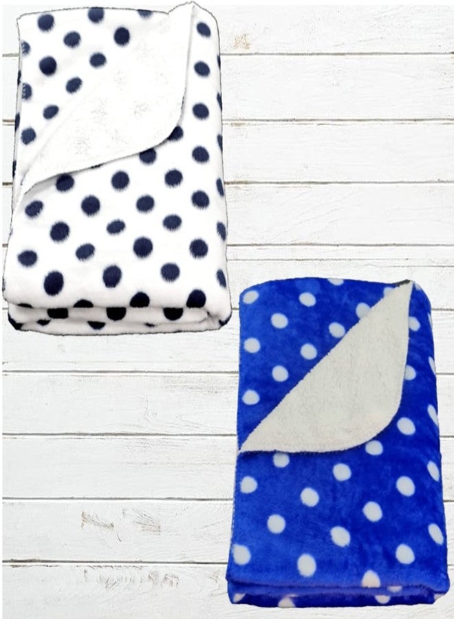 First Kick Baby Blankets New Born Combo Pack of Polka Printed Wrapper Durable Polyester Towel Cum Baby Sleep Crib Wrapping Sheet (100 cm x 75cm, 0-12 Months) Pack of 2 White Royal Blue - Image 1