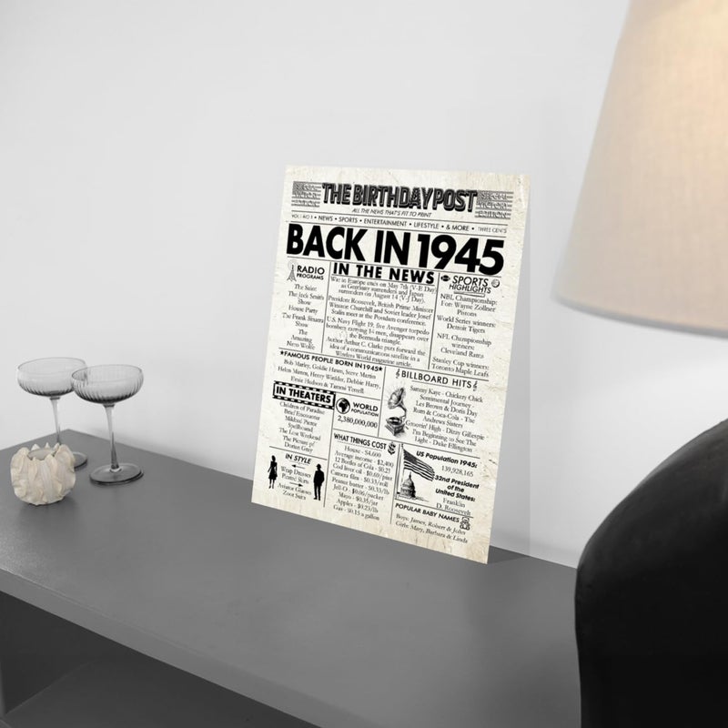 Stuff4 80th Birthday Poster Unframed - Back In 1945 Newspaper - Happy 80th Birthday Gifts for Men Women Vintage Retro Born In 1945  8x10 Inch Eighty Eightieth Bday Party Decor Decoration - Image 1