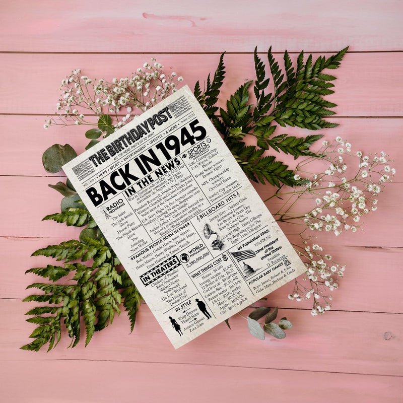 Stuff4 80th Birthday Poster Unframed - Back In 1945 Newspaper - Happy 80th Birthday Gifts for Men Women Vintage Retro Born In 1945  8x10 Inch Eighty Eightieth Bday Party Decor Decoration - Image 2