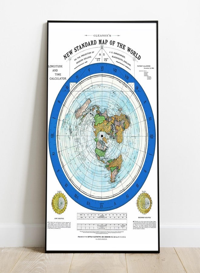 ArtCantHurtU Flat Earth Map of the World - 1892 Alexander Gleason Map -24x36 inches- Wall Art Poster Print Décor Gift - Circular Plane - Longitude and Time - Polar Azimuthal Projection - Flat Earthers - Unframed Home School Gift Decor - Image 1