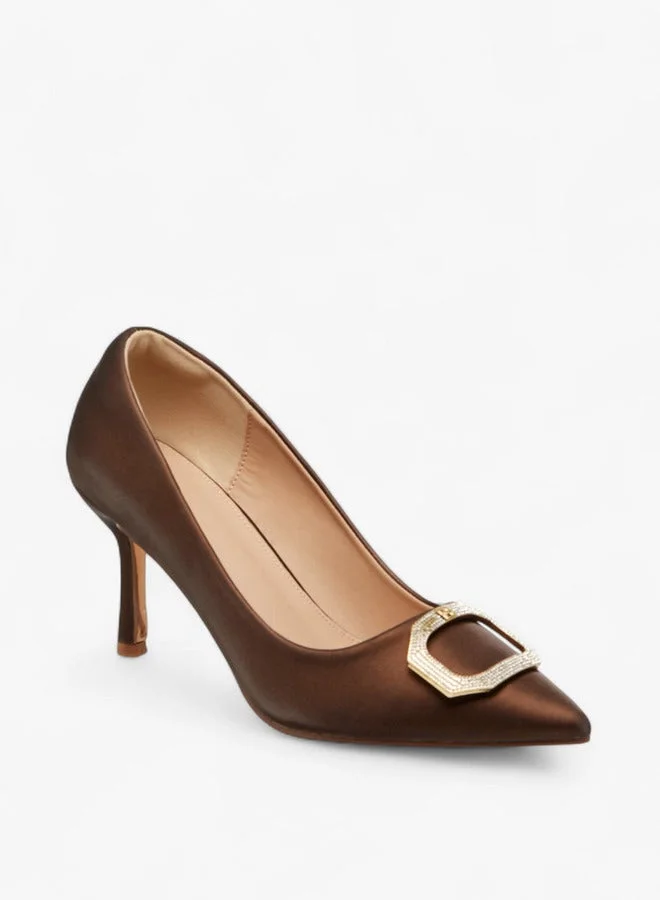 Flora Bella By Shoexpress Embellished Pointed Toe Slip-On Pumps with Stiletto Heels