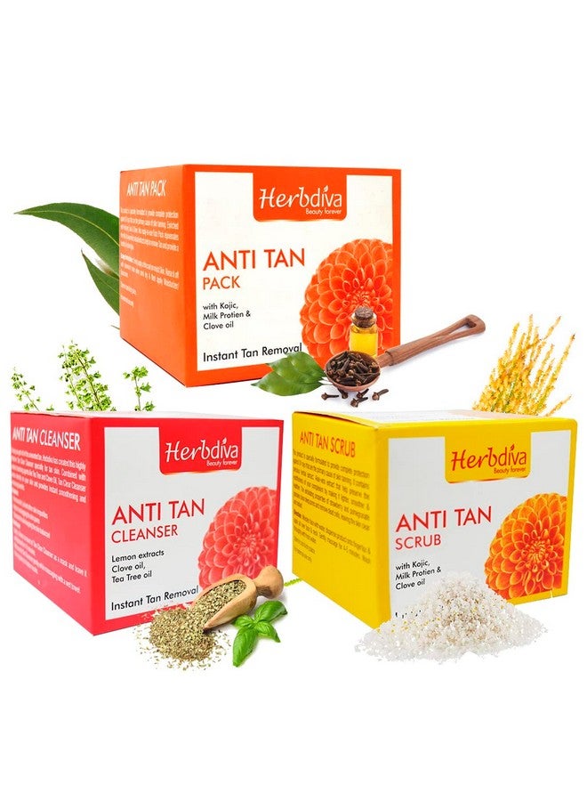Herbdiva Anti Tan Scrub, Pack & Cleanser 250ml Each | Enriched With Clove Oil & Milk Protein | For Tan Removal, Beauty Forever, Pack of 3 - Image 1
