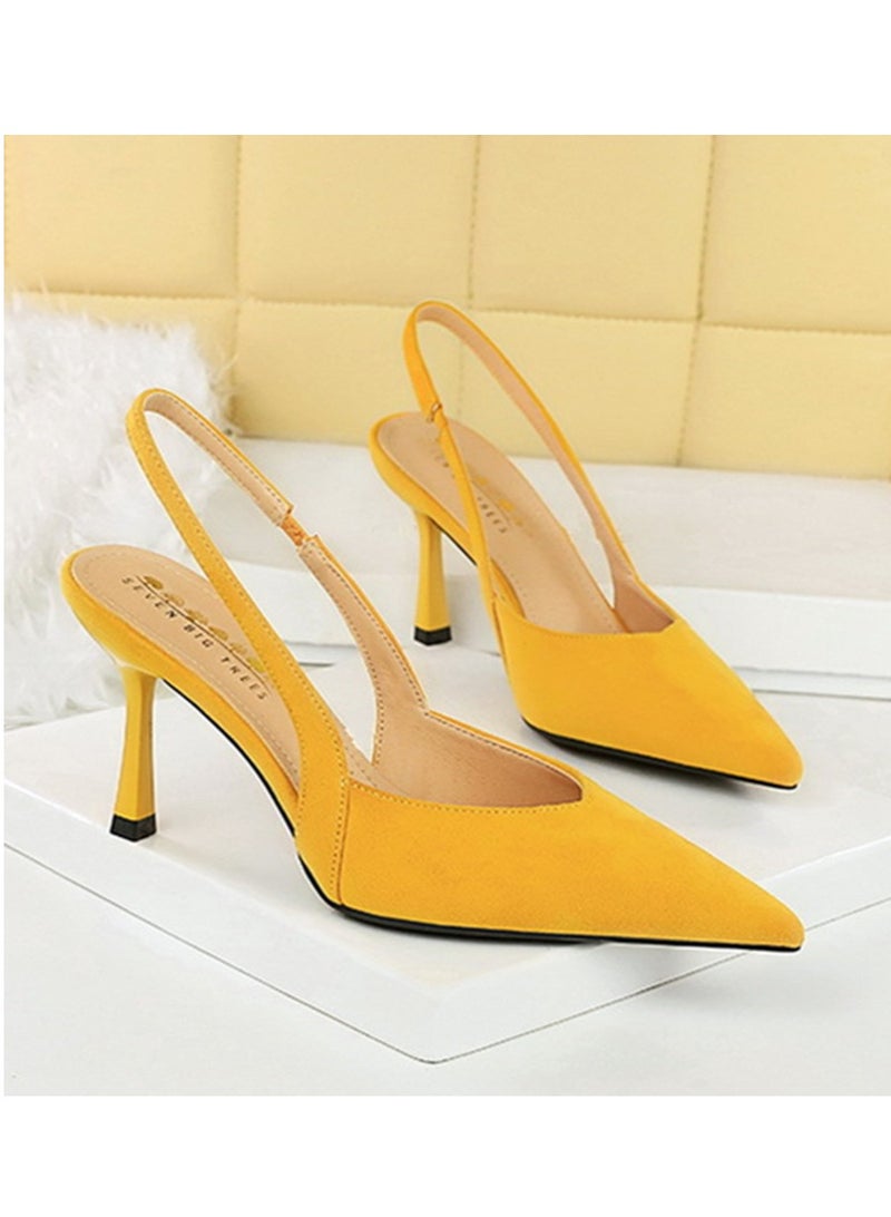 بيج تري المرأة مغلقة أشارت إصبع القدم كعب عالي مع أحزمة الكاحل ساندال مضخات الأصفر 8CM - Image 2