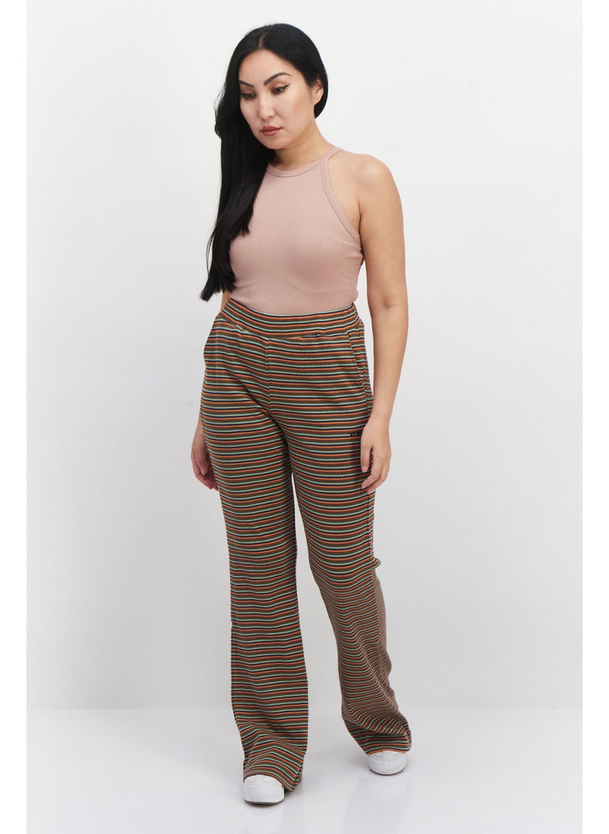 X-Girl Womer Embroidered Stripe Flare Pants, Brown  - Image 3