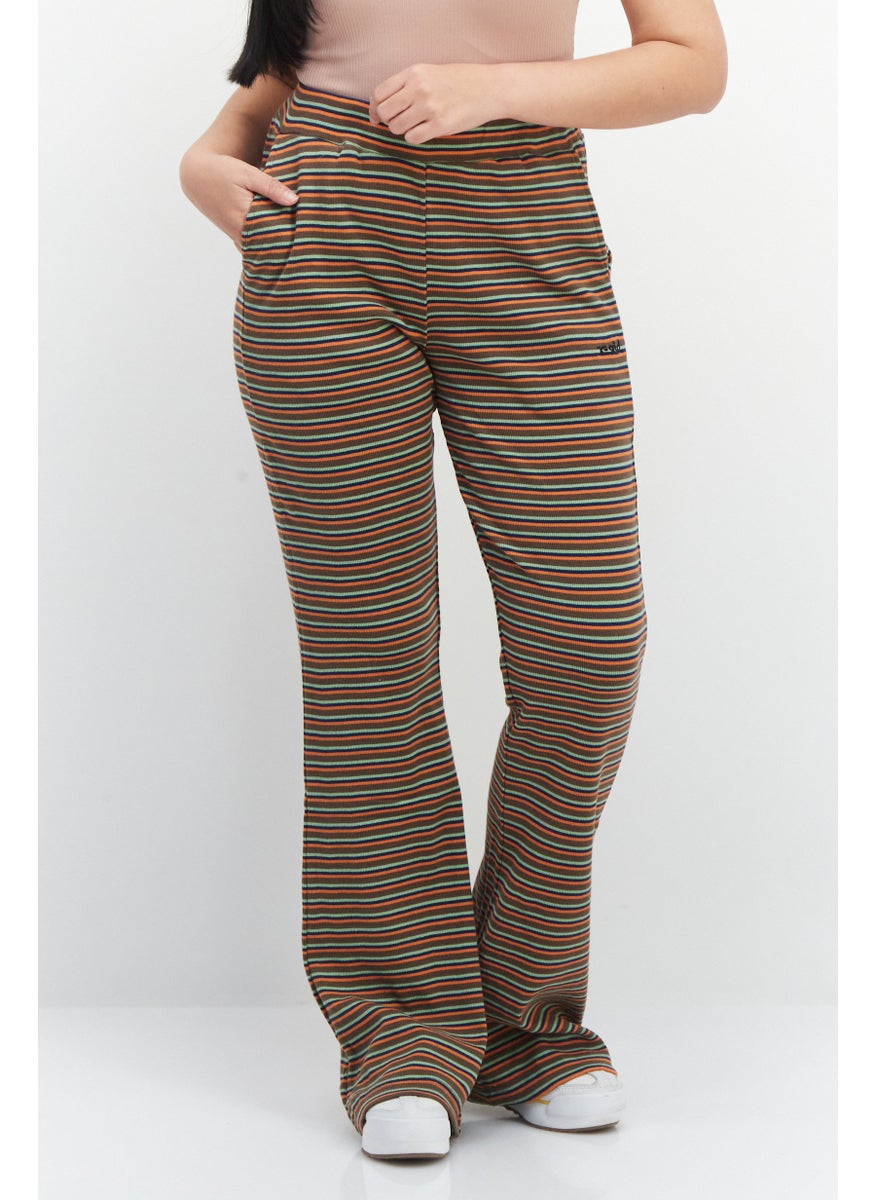 X-Girl Womer Embroidered Stripe Flare Pants, Brown  - Image 1