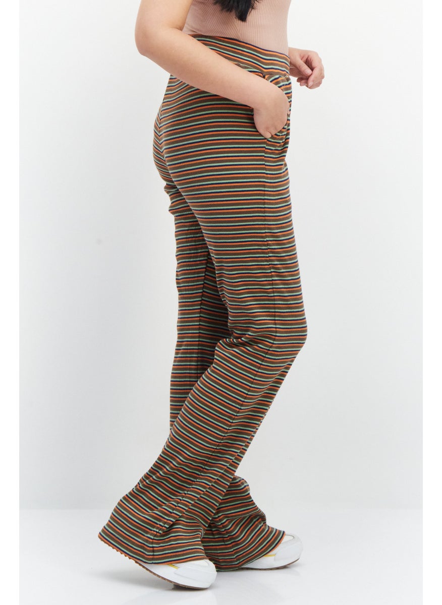 X-Girl Womer Embroidered Stripe Flare Pants, Brown  - Image 2