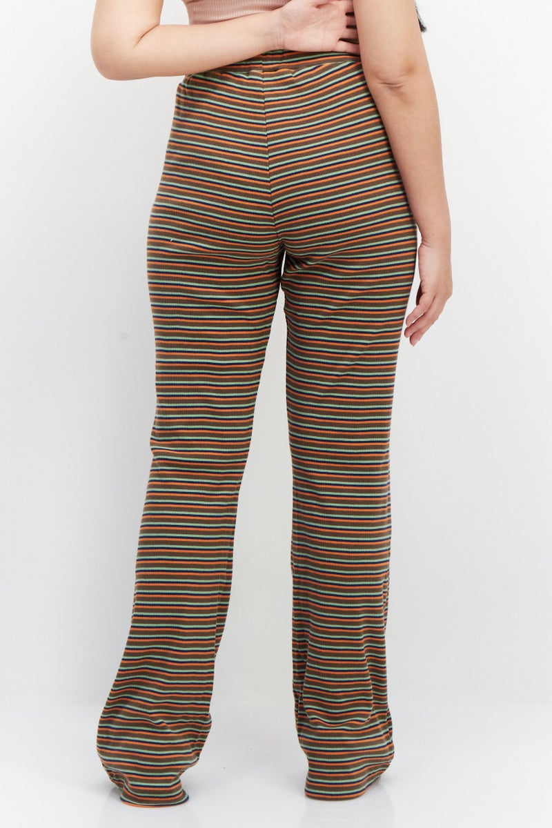 X-Girl Womer Embroidered Stripe Flare Pants, Brown - Image 4