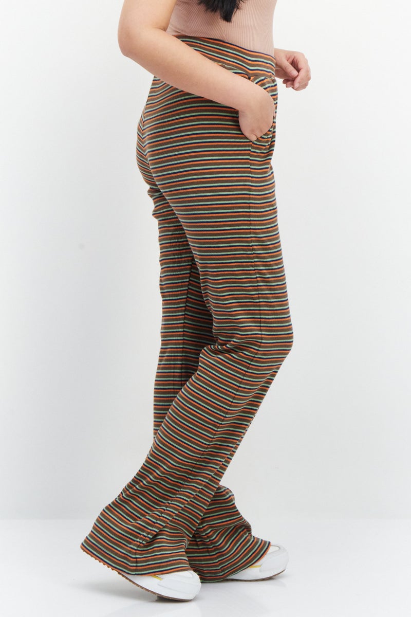 X-Girl Womer Embroidered Stripe Flare Pants, Brown - Image 2