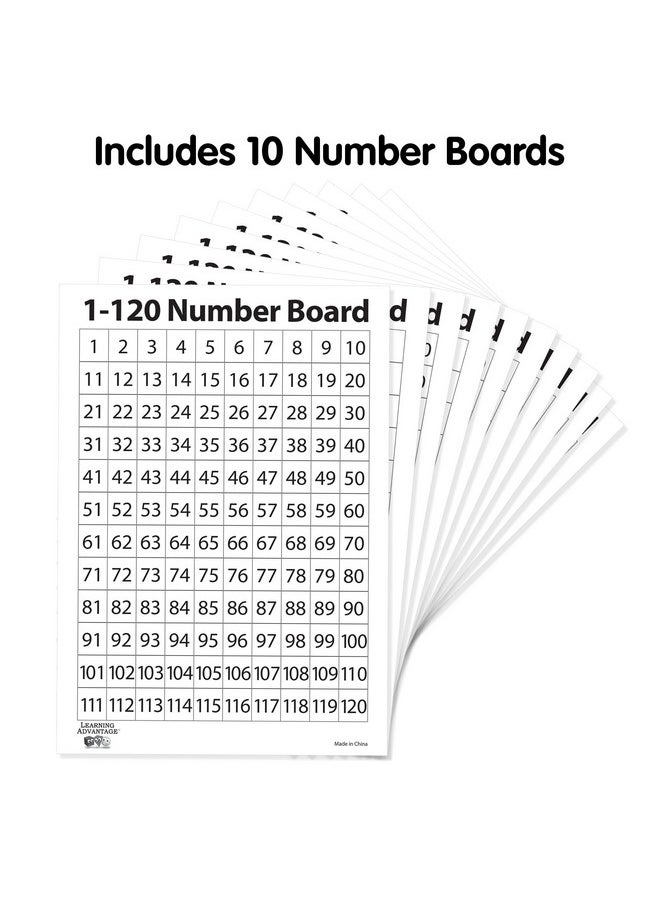 Learning Advantage LEARNING ADVANTAGE Dry Erase Boards - Numbers 1-120 - Set of 10 - Number Chart for Kids - Teach Early Numeracy - Hands-On Math Manipulatives  - Image 2