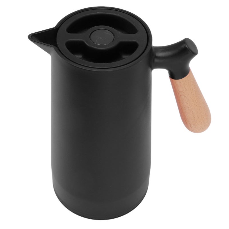 1L Thermal Coffee Carafe Black Double Wall Vacuum Insulated - 12H Heat Retention Leak Proof Thermos With Beech Wood Handle - Detachable Easy Clean Insulated Water Bottle For Home Camping Outdoor Hikin - Image 3
