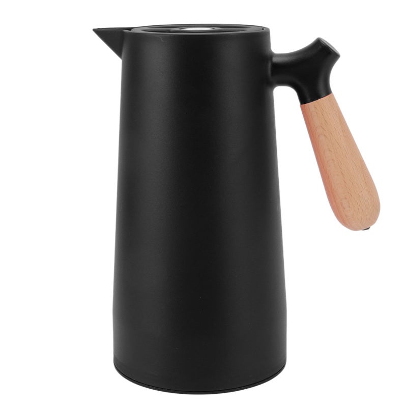 1L Thermal Coffee Carafe Black Double Wall Vacuum Insulated - 12H Heat Retention Leak Proof Thermos With Beech Wood Handle - Detachable Easy Clean Insulated Water Bottle For Home Camping Outdoor Hikin - Image 1