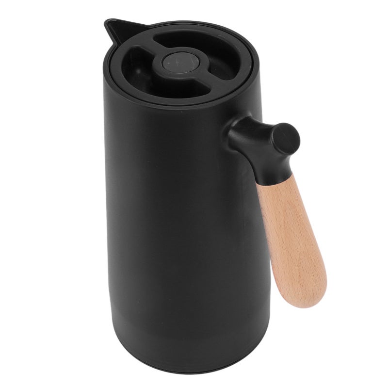 1L Thermal Coffee Carafe Black Double Wall Vacuum Insulated - 12H Heat Retention Leak Proof Thermos With Beech Wood Handle - Detachable Easy Clean Insulated Water Bottle For Home Camping Outdoor Hikin - Image 4