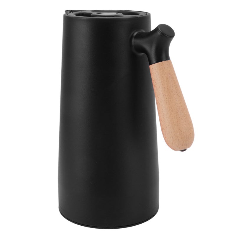 1L Thermal Coffee Carafe Black Double Wall Vacuum Insulated - 12H Heat Retention Leak Proof Thermos With Beech Wood Handle - Detachable Easy Clean Insulated Water Bottle For Home Camping Outdoor Hikin - Image 2