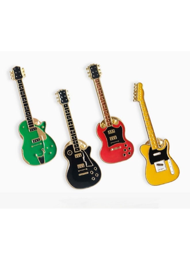 4-piece Retro Guitar Brooch Set, Creative Personality Rock Style Pin Badge Painted Brooch Accessories for School Bag Clothing Jackets Sweaters Scarf Jeans Backpacks Decoration - Image 1