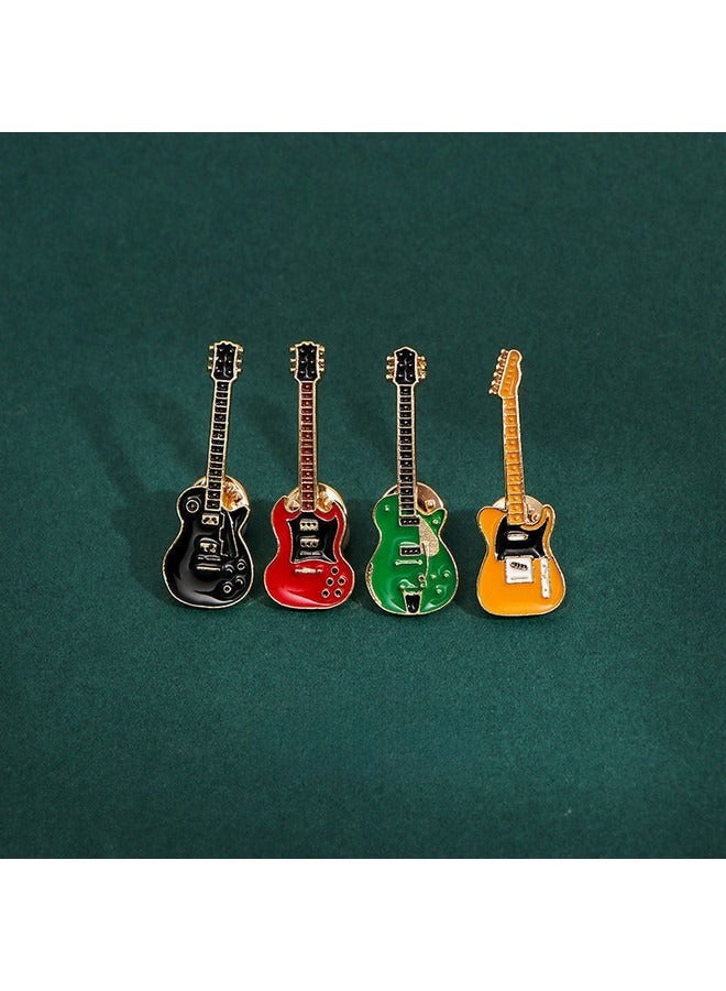 4-piece Retro Guitar Brooch Set, Creative Personality Rock Style Pin Badge Painted Brooch Accessories for School Bag Clothing Jackets Sweaters Scarf Jeans Backpacks Decoration - Image 2