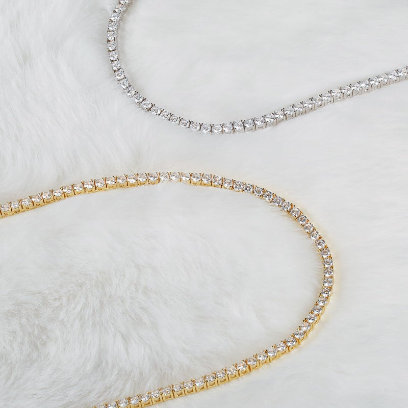 Kose Tennis Necklace 18K White/Yellow Gold for Women and Men | 4 Prong Plated 5A 3.0mm Round Cubic Zirconia Cut Faux Diamond Tennis Chain (white gold, 16in) - Image 2