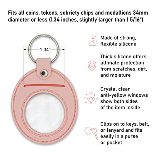 The Token Shop AA Coin Holder Keychain | Displays Both Sides of Sobriety Chips, Medallions, Recovery Coins, and Tokens | Also Fits Apple Airtag | Waterproof Scratchproof Soft Silicone Key Ring (Pink) - Image 3