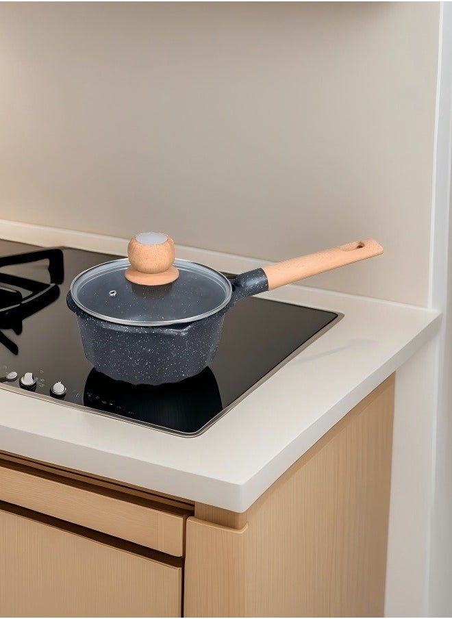 MGC Wooden Handle Non-Stick Spotted Soup Pot Fashion Insulation Wooden Handle Glass Lid Non-Stick Cookware Simple Spotted Wood Top Button Glass Lid Small Cooking Pot  - Image 4