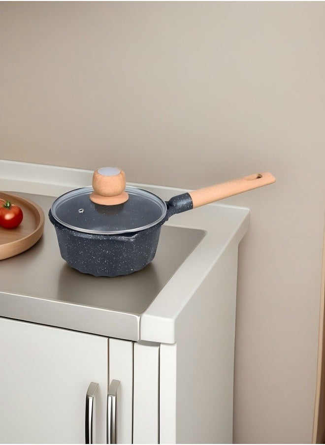MGC Wooden Handle Non-Stick Spotted Soup Pot Fashion Insulation Wooden Handle Glass Lid Non-Stick Cookware Simple Spotted Wood Top Button Glass Lid Small Cooking Pot  - Image 2