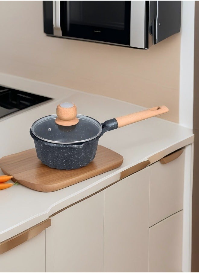 MGC Wooden Handle Non-Stick Spotted Soup Pot Fashion Insulation Wooden Handle Glass Lid Non-Stick Cookware Simple Spotted Wood Top Button Glass Lid Small Cooking Pot  - Image 1