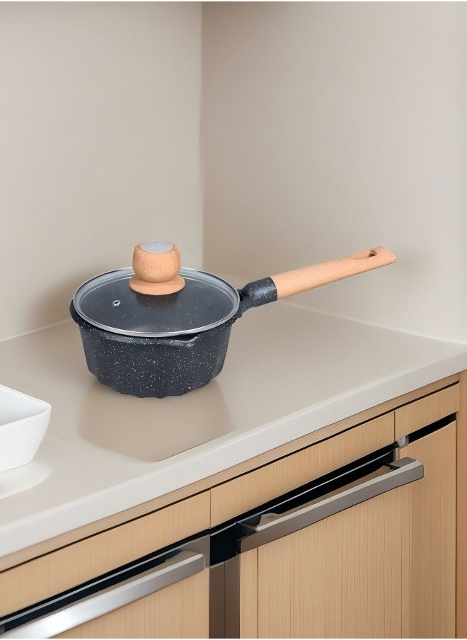 MGC Wooden Handle Non-Stick Spotted Soup Pot Fashion Insulation Wooden Handle Glass Lid Non-Stick Cookware Simple Spotted Wood Top Button Glass Lid Small Cooking Pot  - Image 3