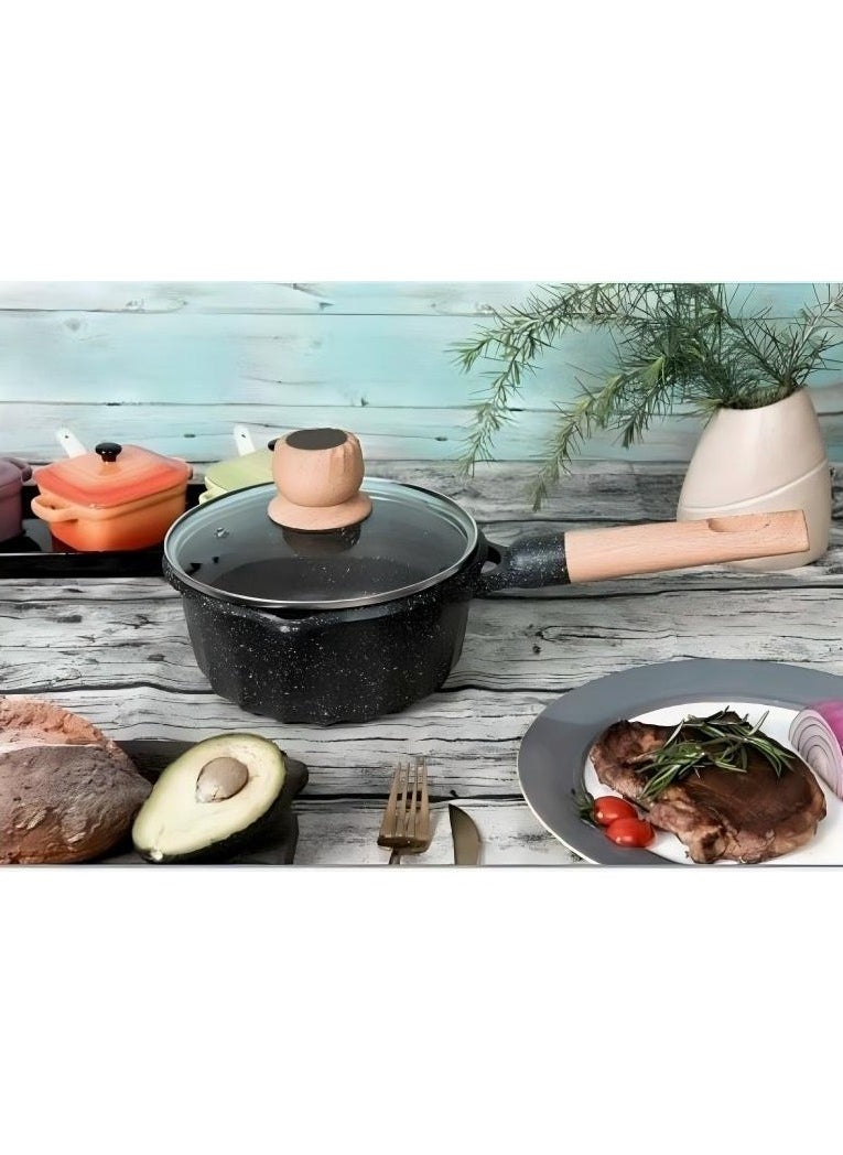 MGC Wooden Handle Non-Stick Spotted Soup Pot Fashion Insulation Wooden Handle Glass Lid Non-Stick Cookware Simple Spotted Wood Top Button Glass Lid Small Cooking Pot  - Image 5
