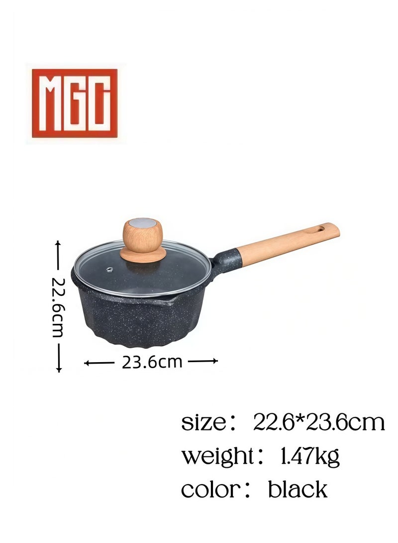 MGC Milk pot, non-stick saucepan Wooden handle non-stick saucepan with insulated wooden handle and glass lid - Image 2