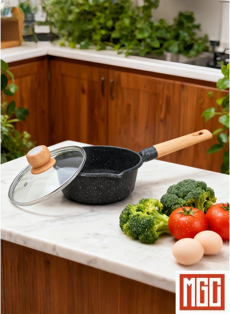 MGC Milk pot, non-stick saucepan Wooden handle non-stick saucepan with insulated wooden handle and glass lid - Image 4