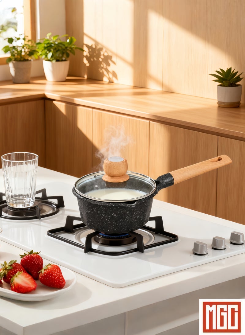 MGC Milk pot, non-stick saucepan Wooden handle non-stick saucepan with insulated wooden handle and glass lid - Image 3