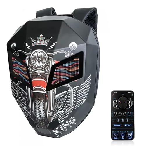 REDHORNS LED Eyes Biker Backpack for Motorcycle Riding, Hard Shell Expandable Motorbike Rider Backpack, Waterproof DIY Daypack for Travelling Camping Cycling Helmet Storage Bag (Road King) - Image 1