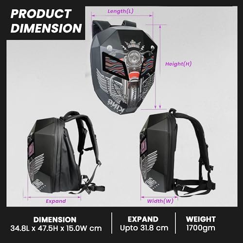 REDHORNS LED Eyes Biker Backpack for Motorcycle Riding, Hard Shell Expandable Motorbike Rider Backpack, Waterproof DIY Daypack for Travelling Camping Cycling Helmet Storage Bag (Road King) - Image 3