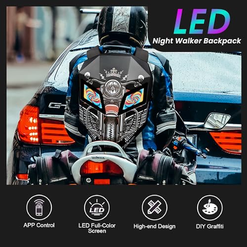 REDHORNS LED Eyes Biker Backpack for Motorcycle Riding, Hard Shell Expandable Motorbike Rider Backpack, Waterproof DIY Daypack for Travelling Camping Cycling Helmet Storage Bag (Road King) - Image 2