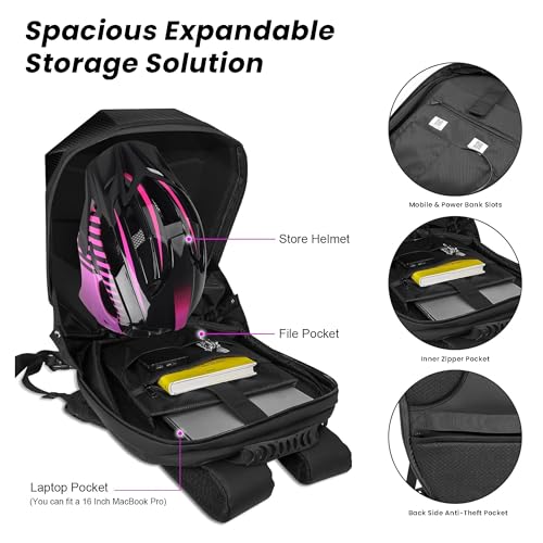 REDHORNS LED Eyes Biker Backpack for Motorcycle Riding, Hard Shell Expandable Motorbike Rider Backpack, Waterproof DIY Daypack for Travelling Camping Cycling Helmet Storage Bag (Road King) - Image 4