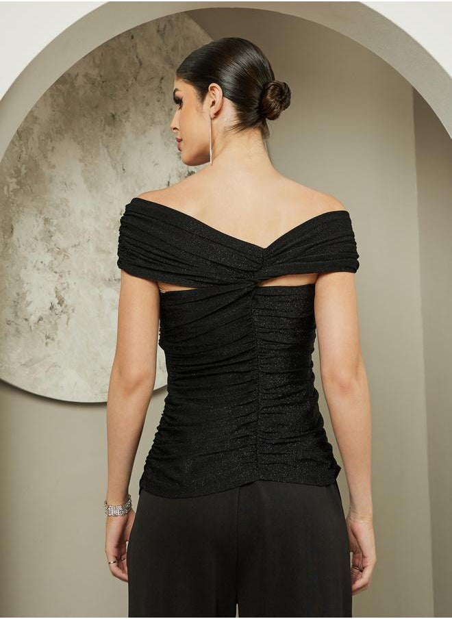Styli - Off Shoulder Pleated Knit Top - Image 1