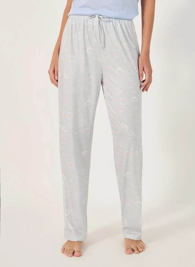 Styli Graphic Print Round Neck T-Shirt and Pyjama Set