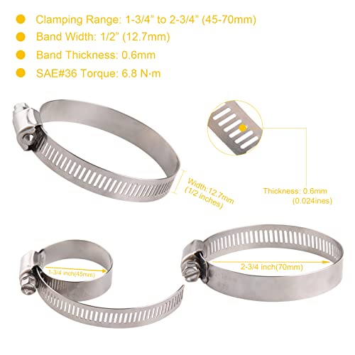 WIN-LONG Winlong Stainless Steel 2'' Hose Clamps, 10PK SAE 36 Worm Gear Hose Clamps Adjustable 1 3/4 Inch-2 3/4 Inch (45-70mm) for Automotive Plumbing, 2 1/2'', 2.5'', 2 1/4'' Hose Clamps - Image 2