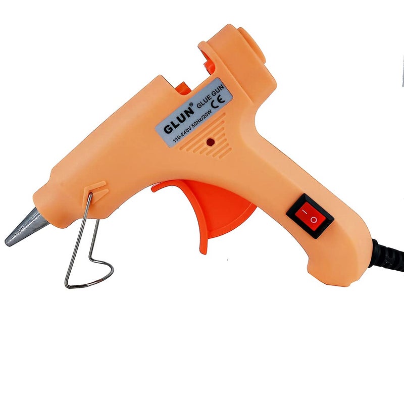 GLUN® مسدس غراء 20 واط بلون الخوخ مع عصي غراء 7 مم بطول 6 بوصات، زر تشغيل وإيقاف، مؤشر LED، عصي غراء شفافة لمتخصصي الحرف اليدوية وأعمال DIY (20 واط 10 عصي) - Image 2