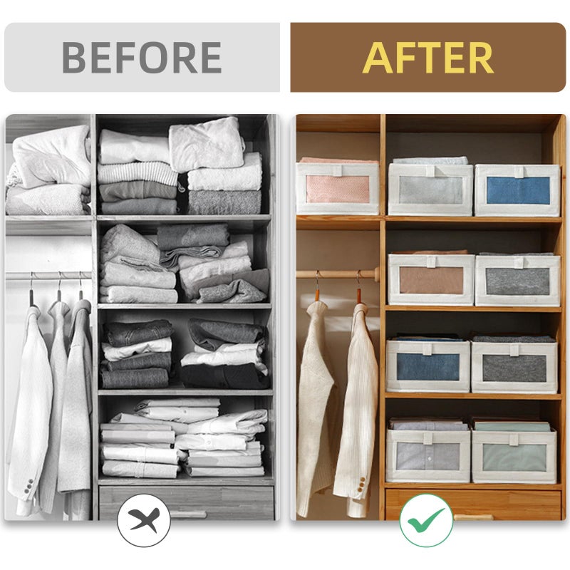Pradnel Linen Closet Organizers And Storage, 6 Pack Closet Storage Bins Linen Closet Baskets for Closet Organization Foldable Closet Organizer Bins with Clear Window For Organizing Clothing, Jeans, Shelves - Image 3