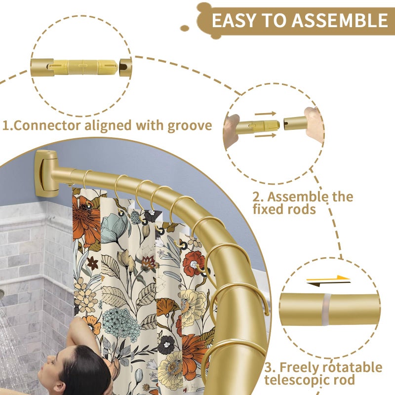 YNL Curved Shower Curtain Rod 35-82In(2.9-6.8Ft), Gold Round Rustproof Shower Rod for Bathroom Bathtub, Adjustable Arched Shower Curtain Rod, Never Rust|Extra Space|Non-Slip|Expandable|Need to Drill. - Image 4
