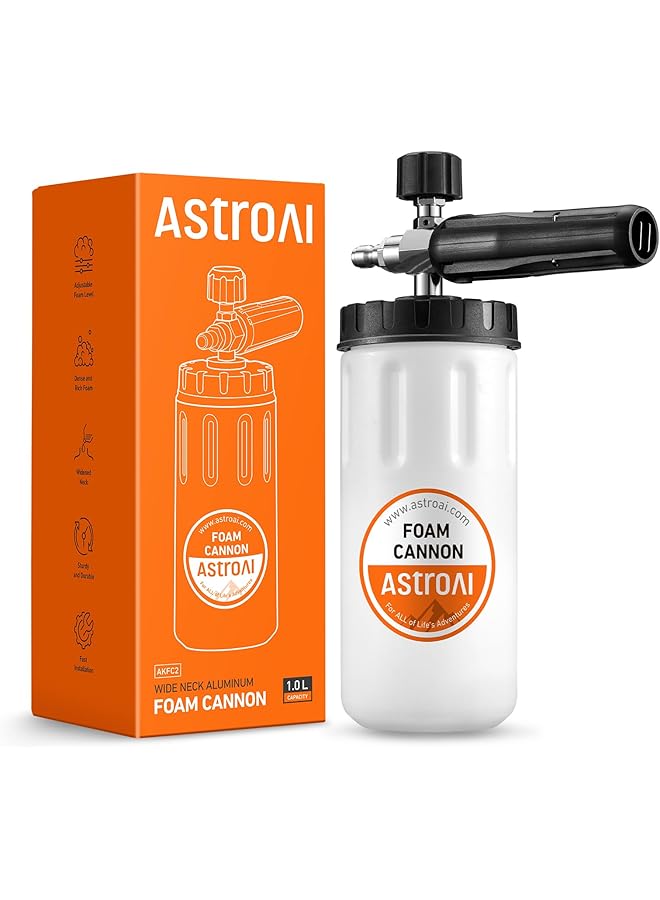 Astroai Wide Neck Foam Cannon Aluminum, With 1/4 Inch Quick Connector Plug To Pressure Washer, 1 Liter - Image 1
