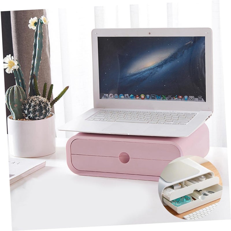 Pink Monitor Riser Stand with Storage Drawer Desktop Organizer for Office Students - Image 3