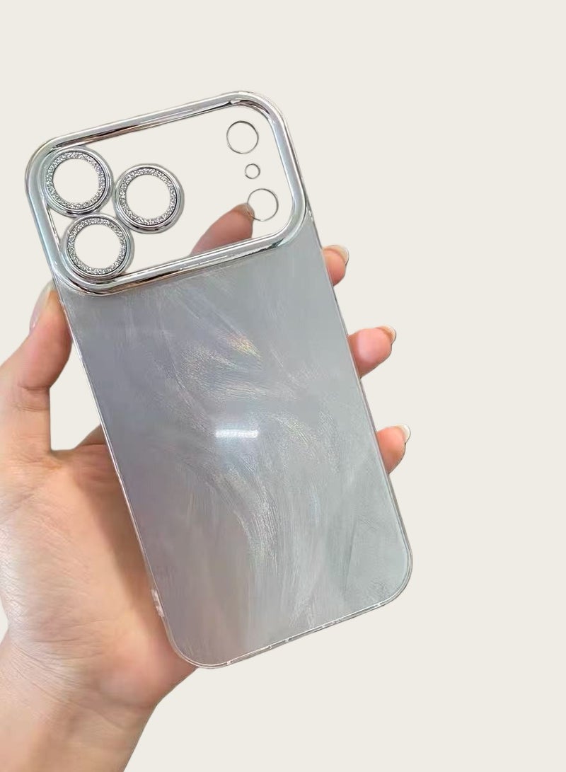 Silver Elegant Reflective Feather Mesh iPhone 17 Pro Max Case - Image 2